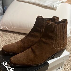 Zara Women’s Brown Suede Squared Toe Chelsea Boots